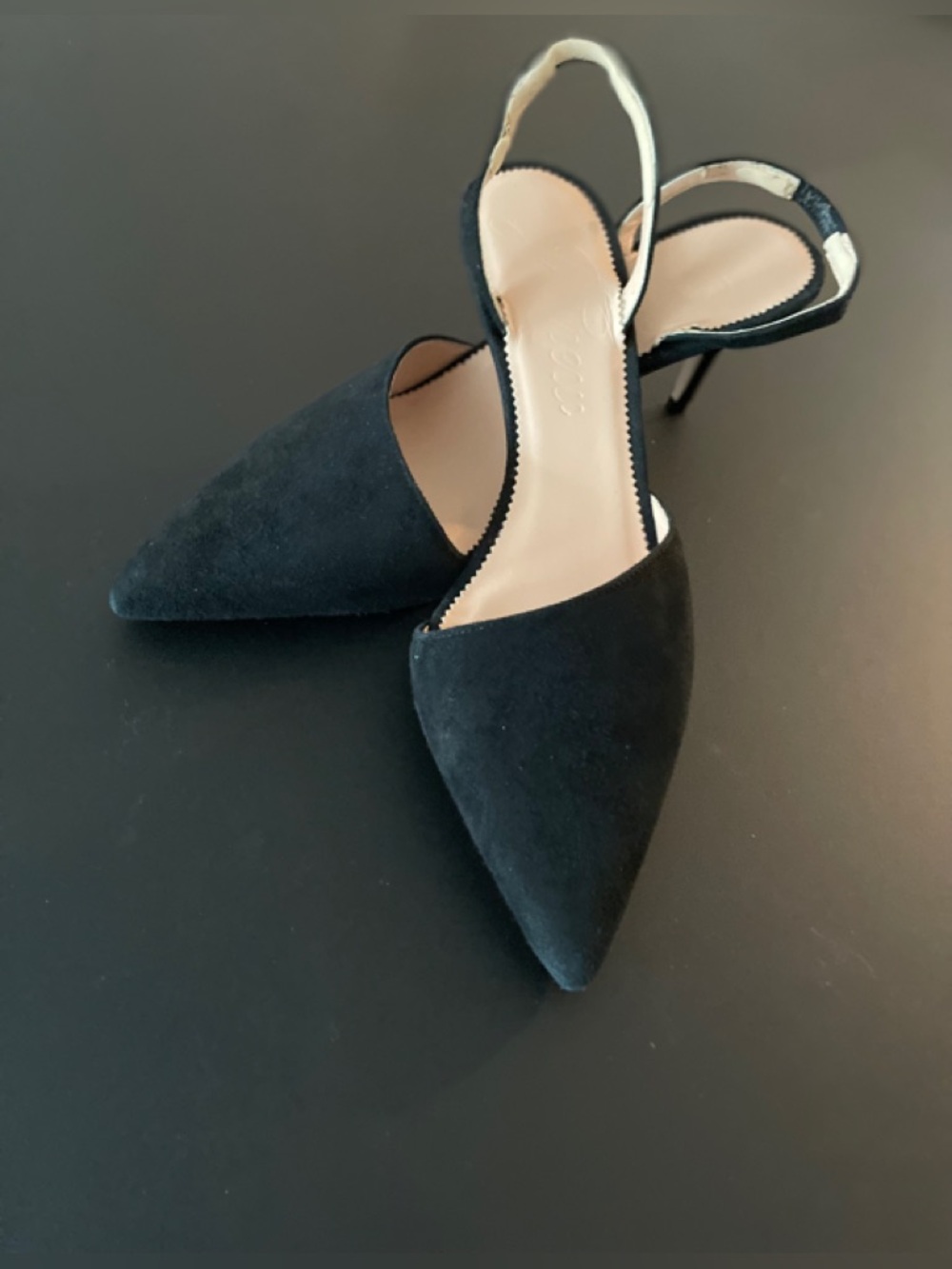 J. Crew Colette Slingbacks Size 9 Mid-Heel Black Suede Capsule Glam Minimalist